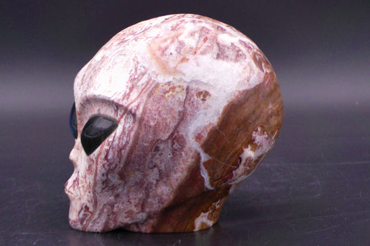 Amazing Crazy Lace Agate Alien Skull with Labradorite Eyes - 1254 g. Height: 100 mm