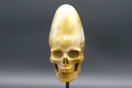 Breathtaking Yellow Agate Alien Inca Crystal Skull with Elongated Head - 916 g.