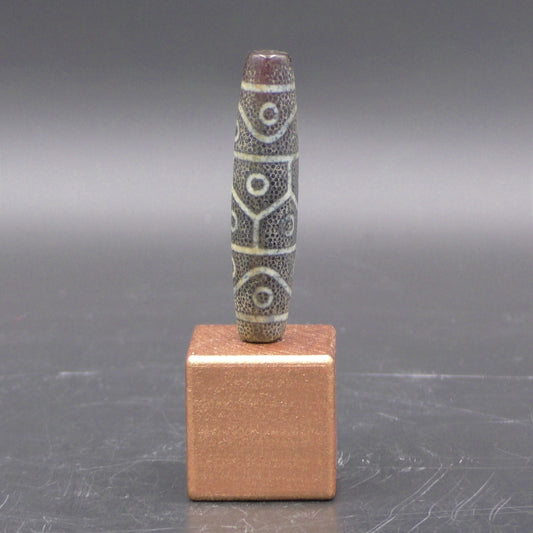 14 Eyes Old Tibetan Agate Dzi Bead Amulet on Small Base