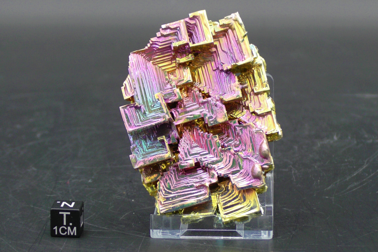 Rainbow Titanium Bismuth Crystal Cluster on Acrylic Display Stand - 114 g. (Nr. 7)