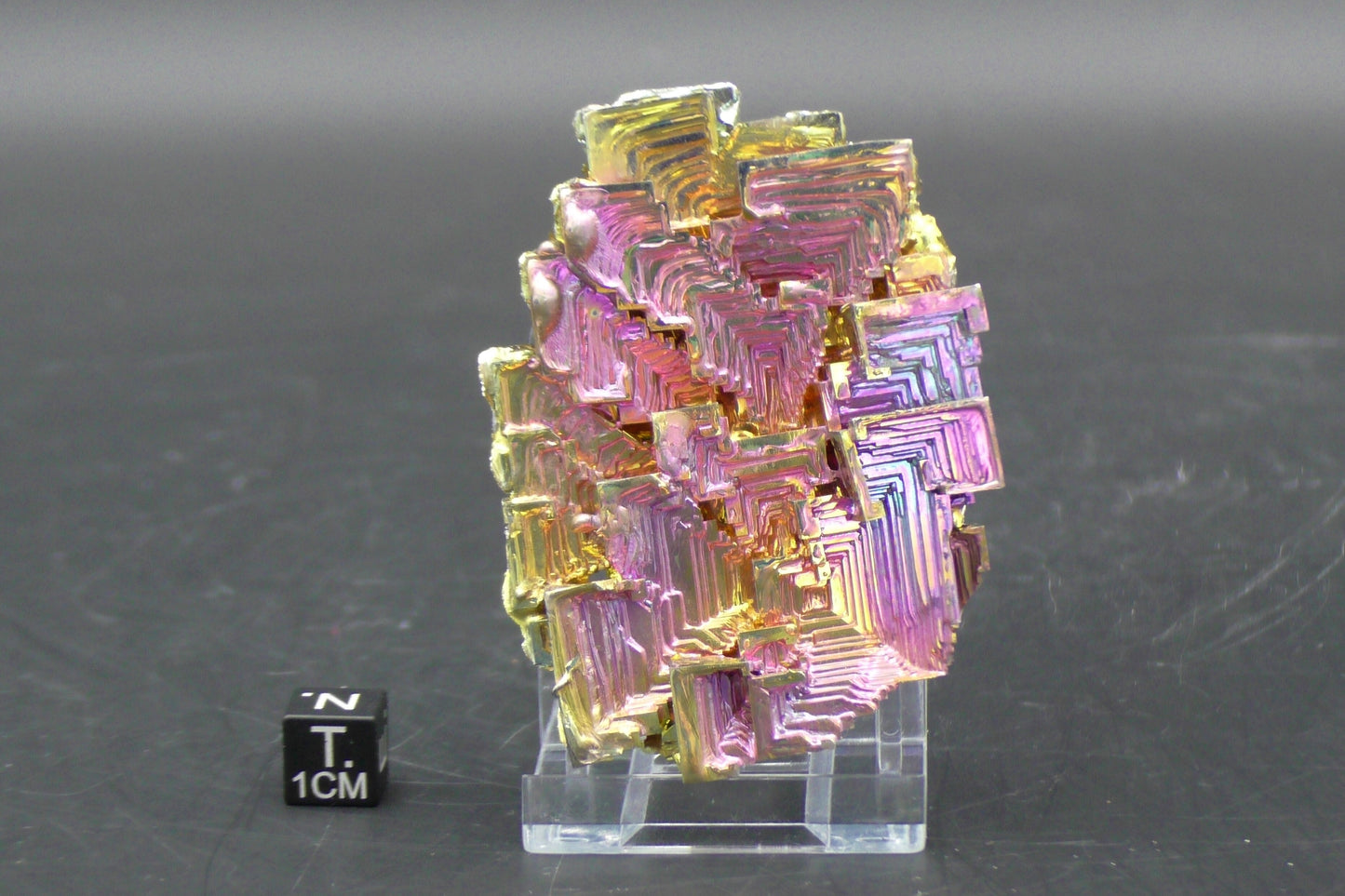 Rainbow Titanium Bismuth Crystal Cluster on Acrylic Display Stand - 114 g. (Nr. 7)