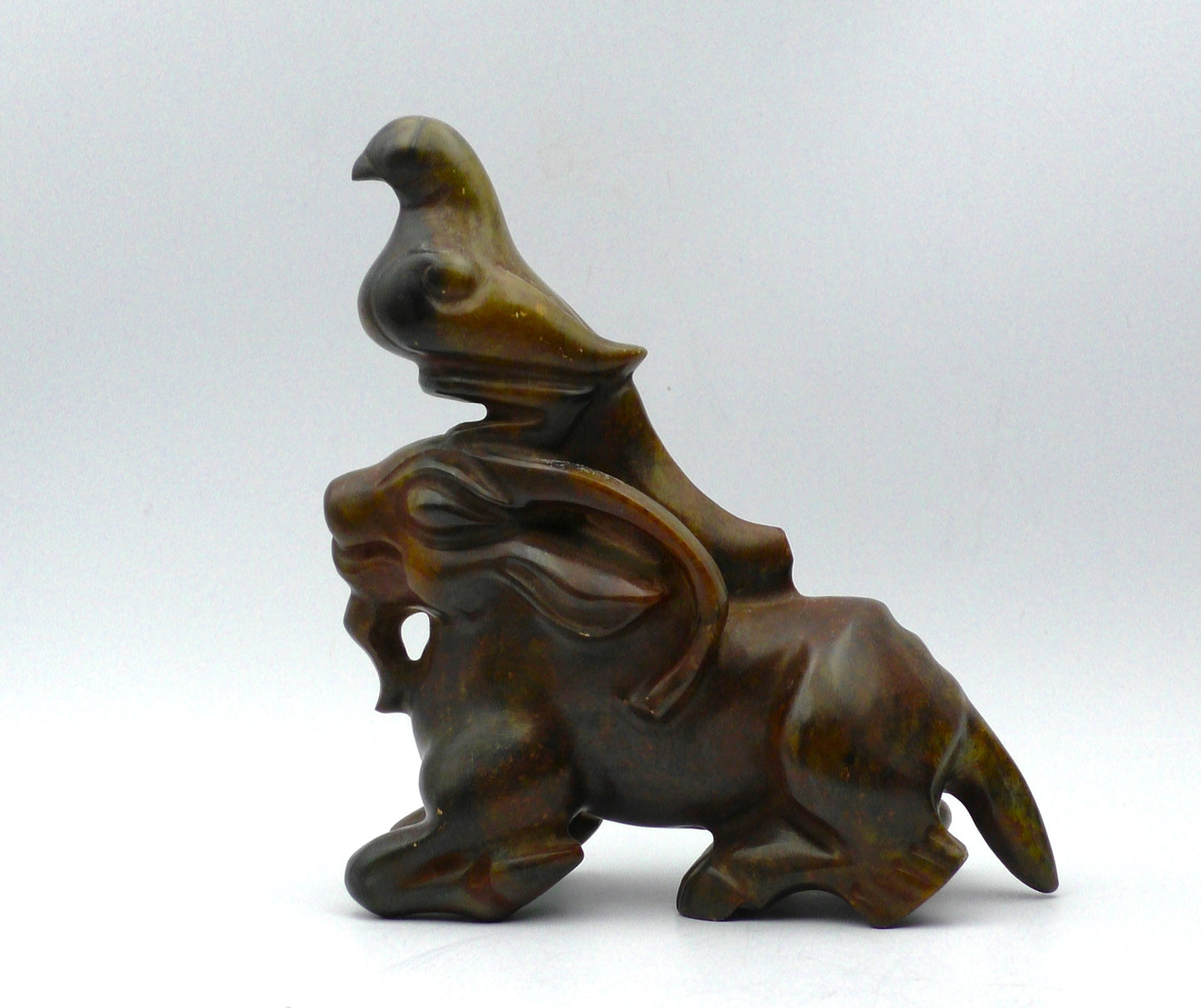 NEPHRITE JADE GOAT WITH BIRD ON TOP