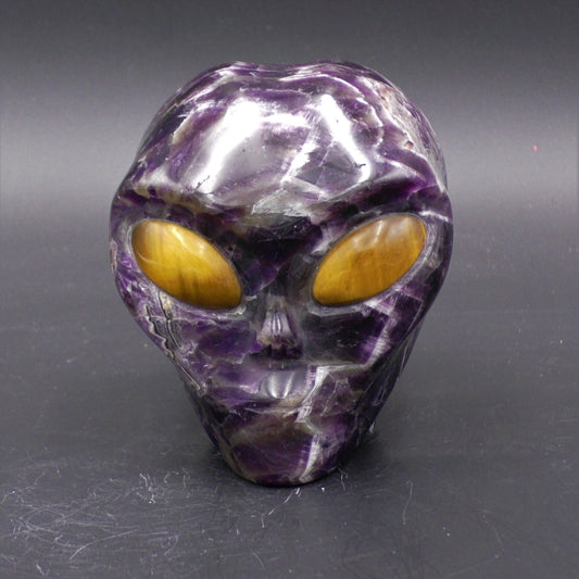 Amazing Alien Amethyst Crystal Skull with Brilliant Tigers Eye Eyes - 1,36 Kg