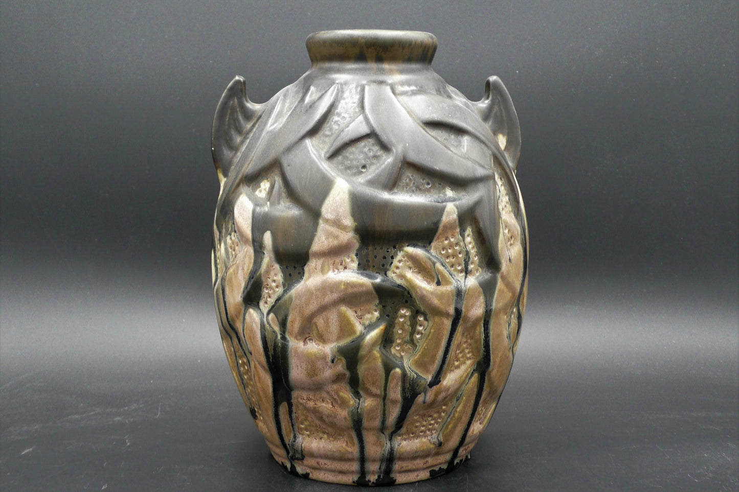 Extraordinary Metenier vase 'Diabolique' with Devil's Ears and dripping glaze - Size 27cm