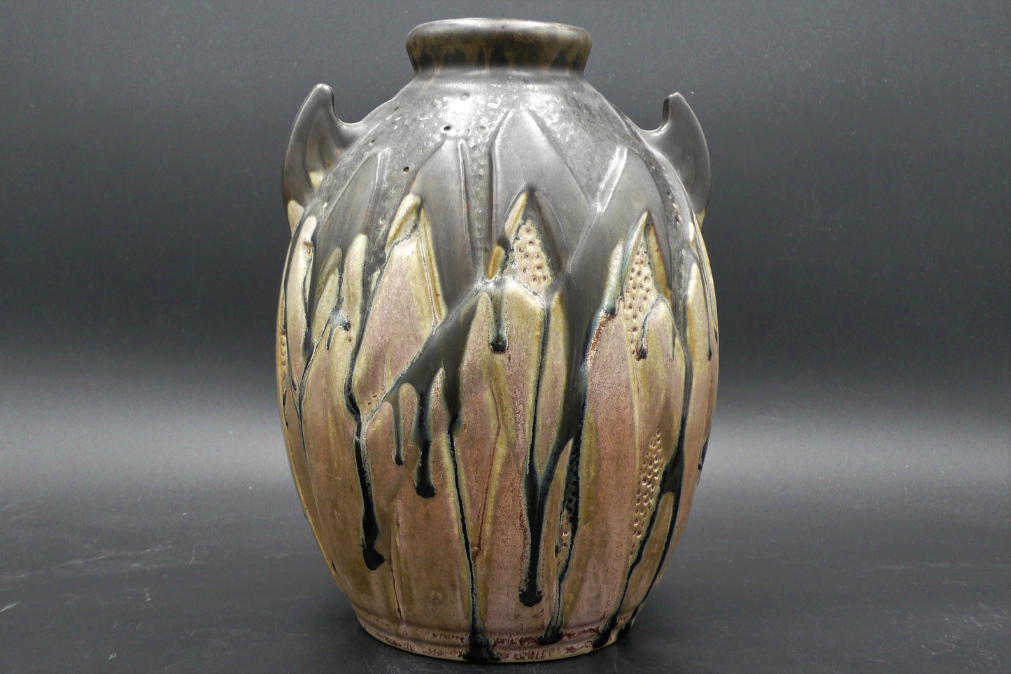 Extraordinary Metenier vase 'Diabolique' with Devil's Ears and dripping glaze - Size 27cm