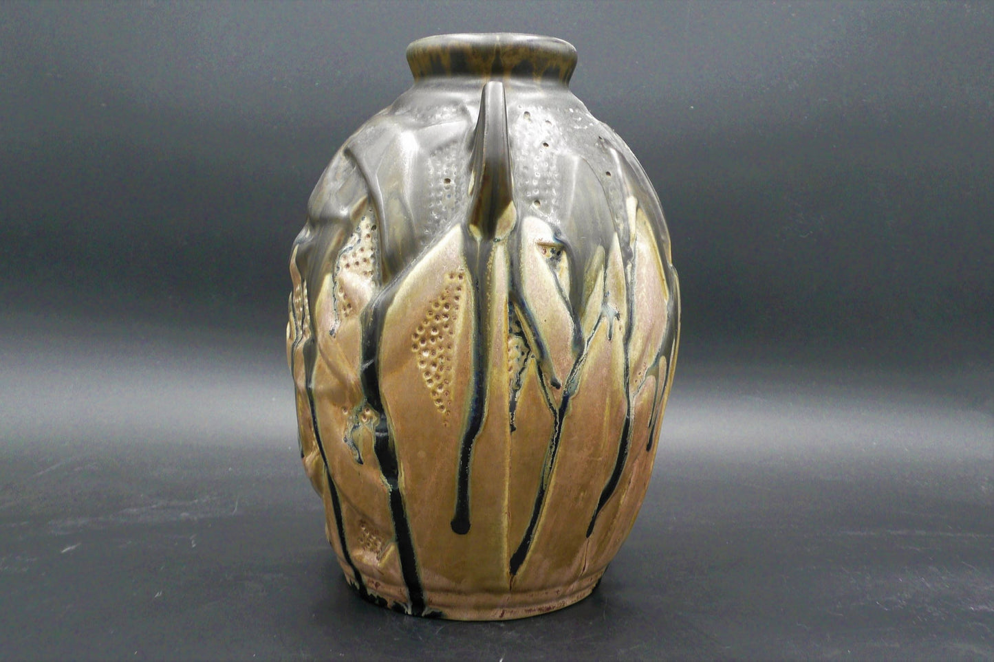 Extraordinary Metenier vase 'Diabolique' with Devil's Ears and dripping glaze - Size 27cm